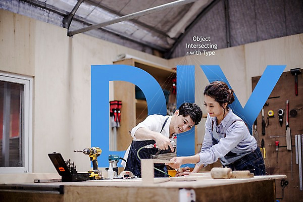 PSD 편집이미지 알파벳 여자 남자 실내 성인 타이포그라피 두명 목재 한국인 공구 작업실 디지털합성 DIY 폴리곤 디지털아트 이미지편집 나무 문자 영어 재료 사람 동양인 취미 내부 도구 파일형식