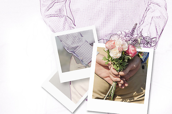 JPG 편집이미지 남자 꽃 프로포즈 프레임 성인 뒷모습 콜라주 폴라로이드사진 사진필름 디지털아트 이미지편집 편집실사 식물 뷰포인트 사람 필름 CG 폴라로이드 파일형식