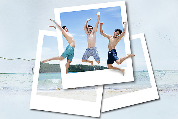 JPG 주간 서양인 편집이미지 남자 수영복 휴가 프레임 성인 해변 야외 세명 점프 콜라주 폴라로이드사진 사진필름 디지털아트 이미지편집 편집실사 자연요소 외국인 옷 바다 모션 사람 필름 CG 폴라로이드 파일형식