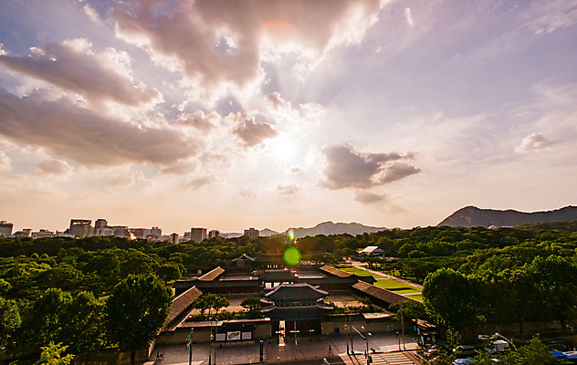 포토 JPG 나무 전통 건축 산 서울 풍경 사람없음 야외 일몰 궁전 역광 종로 창경궁 국내포토 식물 고건축 한국 노을 파일형식