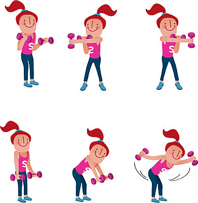 여자 스티커 일러스트 여러명 성인 세트 운동 건강관리 아령 팔운동 국내일러스트 AI파일 다수 건강 관리 사람 파일형식 벡터
