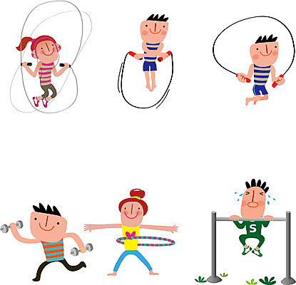 여자 남자 스티커 일러스트 여러명 성인 세트 운동 건강관리 아령 줄넘기 훌라후프 철봉 국내일러스트 AI파일 다수 건강 관리 사람 파일형식 벡터