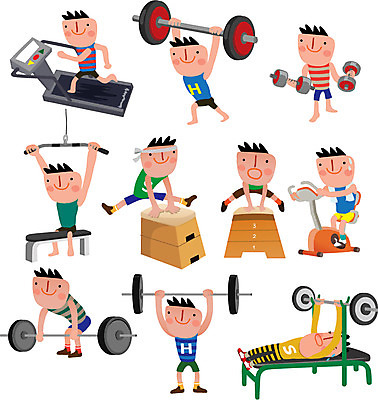 남자 스티커 일러스트 여러명 성인 세트 운동 건강관리 운동기구 헬스 아령 역기 런닝머신 뜀뜰 국내일러스트 AI파일 다수 건강 관리 사람 파일형식 벡터