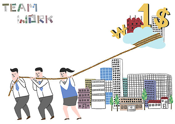 PSD 나무 구름 여자 남자 줄 일러스트 비즈니스 공장 협력 빌딩 성인 세명 달러 원화 당기기 국내일러스트 자연요소 식물 돈 공업 모션 사람 건물 파일형식
