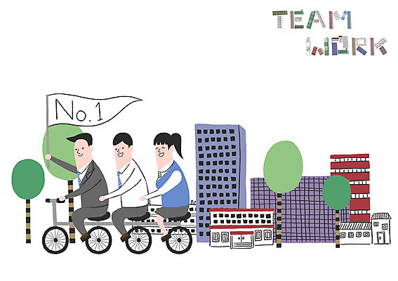 PSD 나무 여자 남자 일러스트 비즈니스 협력 빌딩 성인 세명 자전거 깃발 넘버원 3인용자전거 국내일러스트 식물 사람 건물 바이크 파일형식