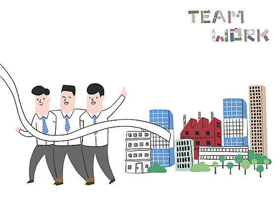 PSD 나무 여자 남자 일러스트 비즈니스 공장 협력 빌딩 성인 세명 노사화합 노사협력 이인삼각 국내일러스트 식물 공업 놀이 사람 건물 파일형식