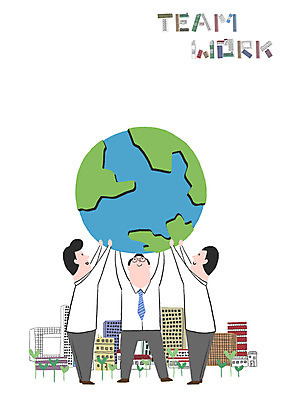 PSD 남자 일러스트 비즈니스 협력 빌딩 성인 세명 글로벌 지구본 새싹 지구모양 국내일러스트 모양 식물 지구 사람 건물 파일형식