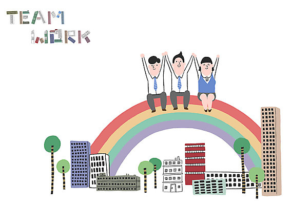 PSD 나무 여자 남자 무지개 일러스트 비즈니스 협력 빌딩 성인 세명 만세 국내일러스트 자연요소 식물 모션 사람 건물 파일형식