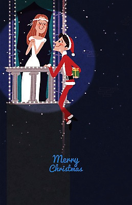 PSD 여자 남자 포스터 크리스마스 일러스트 산타모자 산타옷 조명 성인 두명 공연 발코니 뮤지컬 산타분장 국내일러스트 모자_잡화 옷 기념일 사람 이벤트 파일형식