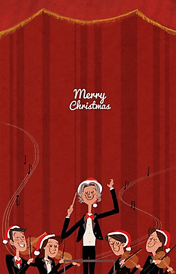 PSD 여자 남자 포스터 크리스마스 연주 음표 일러스트 산타모자 여러명 성인 공연 바이올린 지휘자 국내일러스트 모자_잡화 기호 기념일 음악 다수 현악기 사람 이벤트 음악가 파일형식