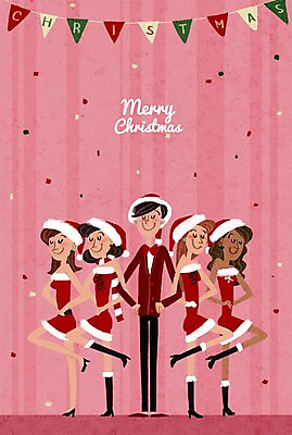 PSD 여자 남자 포스터 크리스마스 일러스트 산타모자 여러명 성인 공연 뮤지컬 국내일러스트 모자_잡화 기념일 다수 사람 이벤트 파일형식