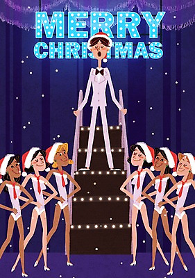 PSD 여자 남자 포스터 크리스마스 일러스트 산타모자 여러명 성인 계단 공연 커튼 뮤지컬 국내일러스트 모자_잡화 기념일 다수 사람 이벤트 파일형식