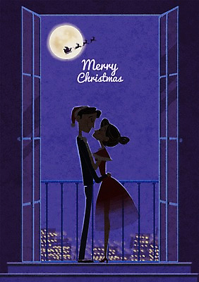 PSD 커플 여자 남자 포스터 크리스마스 일러스트 창문 성인 두명 공연 달 뮤지컬 국내일러스트 자연요소 기념일 관계 사람 이벤트 파일형식