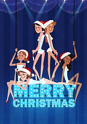 PSD 여자 포스터 크리스마스 일러스트 산타모자 지팡이 조명 성인 공연 커튼 뮤지컬 국내일러스트 모자_잡화 기념일 사람 이벤트 파일형식