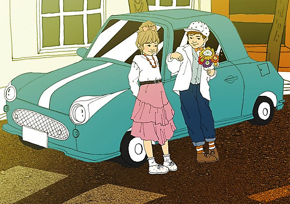 주간 PSD 커플 여자 남자 꽃 어린이 꽃다발 일러스트 자동차 야외 두명 설레임 아트툰 국내일러스트 자연요소 식물 감정 육상교통 관계 사람 그림 파일형식