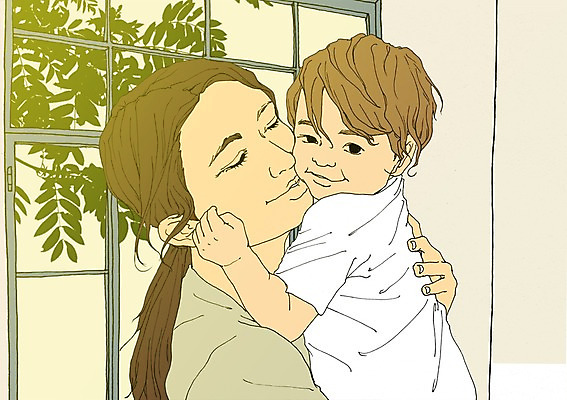 PSD 여자 남자 어린이 일러스트 창문 안기 실내 성인 아기 설레임 아트툰 국내일러스트 감정 모션 사람 내부 그림 파일형식