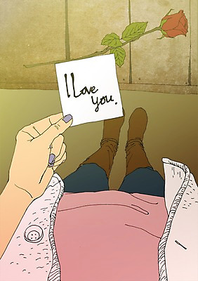 주간 PSD 여자 한송이 일러스트 한명 성인 야외 장미 쪽지 설레임 아트툰 국내일러스트 자연요소 1 꽃 감정 사람 그림 송이 파일형식