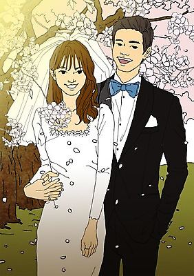 주간 PSD 커플 여자 남자 꽃잎 신부 웨딩드레스 신랑 결혼 일러스트 정장 턱시도 성인 야외 두명 봄 벚꽃 벚나무 설레임 낙화 아트툰 국내일러스트 자연요소 나무 드레스 옷 계절 꽃 감정 관계 사람 이벤트 그림 파일형식