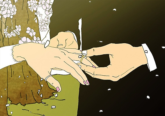 주간 PSD 손 여자 남자 꽃잎 결혼 일러스트 성인 야외 두명 신체부위 봄 벚꽃 벚나무 결혼반지 설레임 낙화 아트툰 국내일러스트 자연요소 나무 계절 꽃 감정 사람 이벤트 반지 그림 파일형식