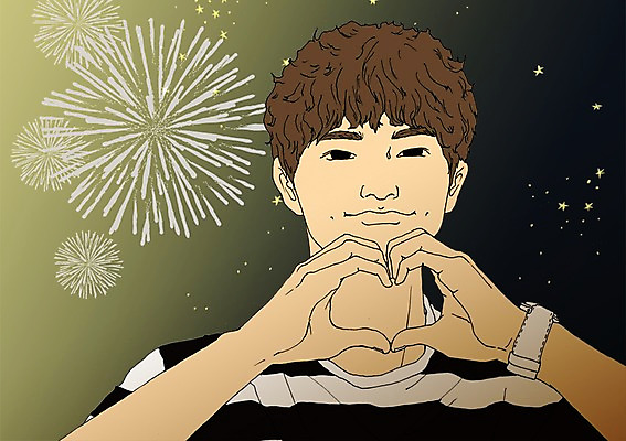 PSD 남자 일러스트 불꽃놀이 한명 성인 야외 야간 설레임 손하트 아트툰 국내일러스트 자연요소 1 감정 놀이 사람 손짓 그림 파일형식