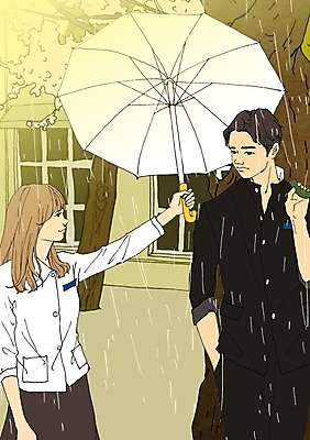 주간 PSD 나무 학생 여자 남자 교복 일러스트 우산 청소년 야외 두명 비 설레임 아트툰 국내일러스트 자연요소 식물 옷 감정 날씨 사람 그림 파일형식