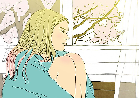 PSD 나무 여자 일러스트 창문 실내 한명 성인 커튼 설레임 아트툰 국내일러스트 식물 1 감정 사람 내부 그림 파일형식