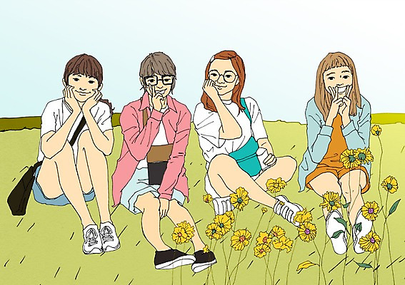 주간 PSD 학생 여자 꽃 어린이 일러스트 청소년 여러명 야외 설레임 수학여행 아트툰 국내일러스트 자연요소 식물 감정 여행 다수 사람 그림 파일형식