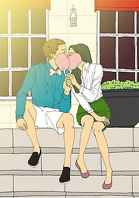 주간 PSD 커플 여자 남자 일러스트 창문 키스 성인 야외 두명 계단 설레임 솜사탕 아트툰 국내일러스트 자연요소 감정 관계 디저트 사람 애정표현 그림 파일형식