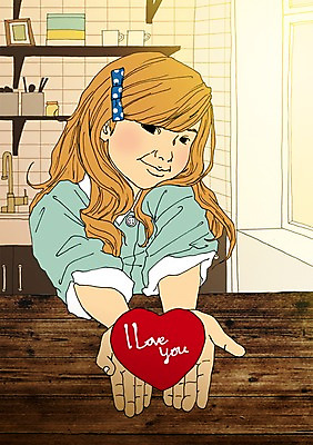 PSD 여자 어린이 일러스트 선반 실내 한명 주방 하트 설레임 아트툰 국내일러스트 모양 1 감정 가구 사람 내부 그림 파일형식