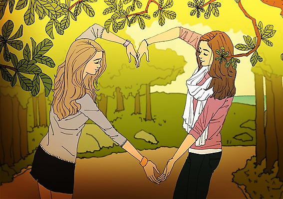 주간 PSD 나무 여자 일러스트 성인 야외 두명 하트 설레임 아트툰 국내일러스트 자연요소 모양 식물 감정 사람 그림 파일형식