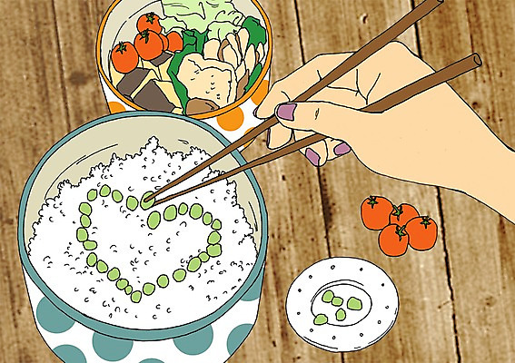 PSD 손 여자 일러스트 젓가락 밥 한명 성인 신체부위 완두콩 도시락 설레임 음식준비 아트툰 국내일러스트 1 감정 음식 콩 수저 사람 준비 그림 파일형식