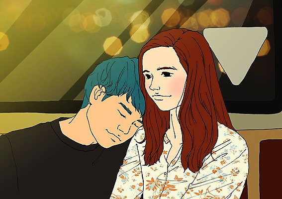 PSD 커플 여자 남자 일러스트 성인 두명 기댐 설레임 아트툰 국내일러스트 감정 관계 모션 사람 그림 파일형식