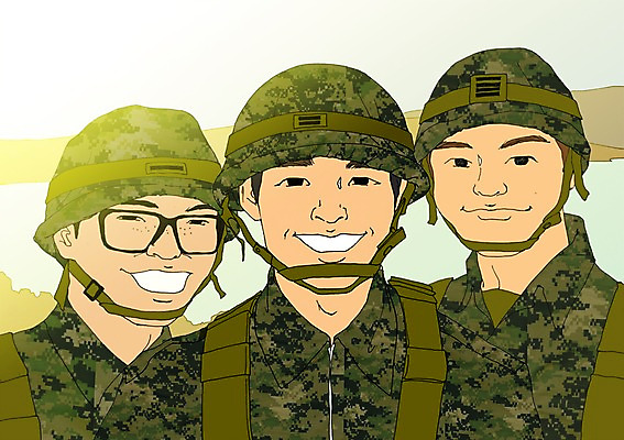 주간 PSD 남자 일러스트 성인 야외 세명 군인 군복 설레임 아트툰 안경낌 국내일러스트 자연요소 직업 감정 안경 유니폼 사람 그림 국군 파일형식