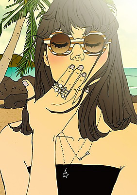 주간 PSD 여자 바다 일러스트 한명 성인 야외 선글라스 눈감음 설레임 아트툰 국내일러스트 자연요소 1 감정 안경 모션 사람 그림 파일형식