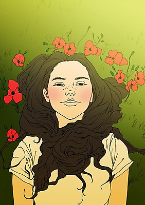 주간 PSD 여자 꽃 일러스트 한명 잔디 성인 야외 눕기 설레임 아트툰 국내일러스트 자연요소 식물 1 감정 모션 사람 그림 파일형식