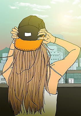 주간 PSD 모자 여자 일러스트 한명 사람 빌딩 성인 야외 청춘 도시 자신감 옥상 열정 설레임 자부심 국내일러스트 자연요소 1 잡화 감정 컨셉 건물 파일형식