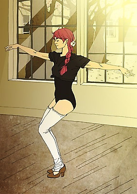 전신 PSD 여자 일러스트 창문 실내 한명 사람 성인 청춘 댄서 춤 자신감 연습 열정 설레임 연습실 자부심 국내일러스트 직업 1 감정 컨셉 문화예술 내부 파일형식