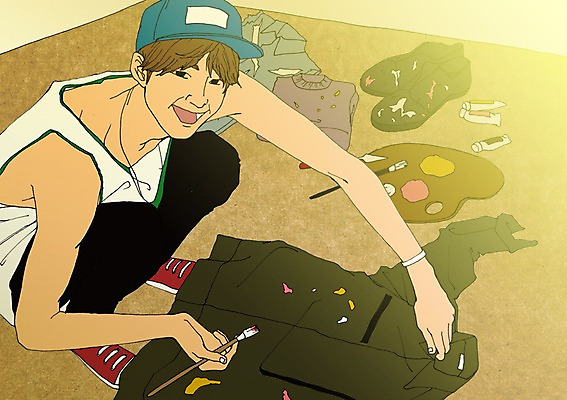 PSD 모자 옷 남자 일러스트 한명 사람 성인 청춘 물감 붓 자신감 팔레트 열정 설레임 리폼 자부심 국내일러스트 1 잡화 감정 컨셉 미술도구 파일형식