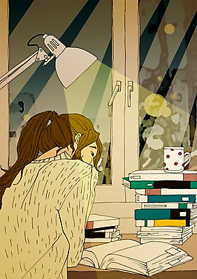 PSD 여자 일러스트 창문 실내 한명 사람 성인 책 청춘 스탠드 자신감 열정 설레임 머그컵꽂이 자부심 국내일러스트 1 감정 컨셉 조명 내부 꽂이 파일형식