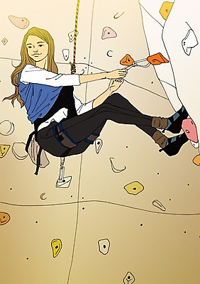 전신 PSD 여자 줄 일러스트 매달리기 한명 사람 성인 청춘 자신감 열정 암벽등반 설레임 인공암벽등반 자부심 국내일러스트 1 감정 컨셉 모션 등산 파일형식