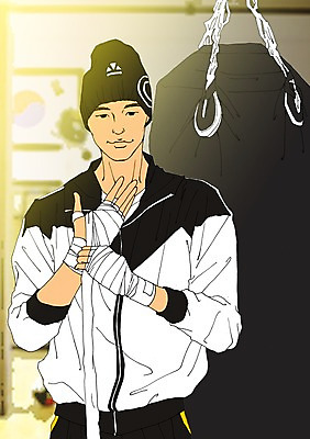 PSD 남자 일러스트 실내 한명 사람 성인 청춘 자신감 체육관 붕대 열정 비니 설레임 붕대감기 자부심 국내일러스트 모자_잡화 1 감정 컨셉 내부 감싸기 파일형식