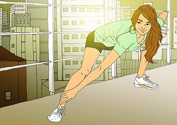 주간 전신 PSD 여자 일러스트 난간 한명 사람 빌딩 성인 야외 청춘 스트레칭 자신감 열정 설레임 자부심 국내일러스트 자연요소 1 감정 컨셉 건물 운동 파일형식