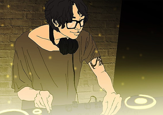 PSD 남자 일러스트 실내 한명 사람 성인 청춘 헤드셋 자신감 DJ 클럽 열정 설레임 자부심 안경낌 국내일러스트 1 감정 안경 음향기기 컨셉 내부 헤드폰 파일형식