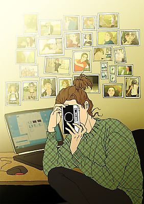 PSD 여자 일러스트 실내 한명 사람 성인 노트북 청춘 카메라 사진촬영 방 마우스 자신감 열정 설레임 기념사진 자부심 국내일러스트 1 감정 컨셉 내부 전자제품 컴퓨터용품 촬영 파일형식