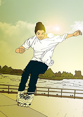 주간 전신 PSD 공원 남자 호수 일러스트 한명 사람 성인 야외 청춘 자신감 롤러블레이드 열정 비니 설레임 자부심 국내일러스트 자연요소 모자_잡화 1 공공시설 감정 컨셉 취미 파일형식