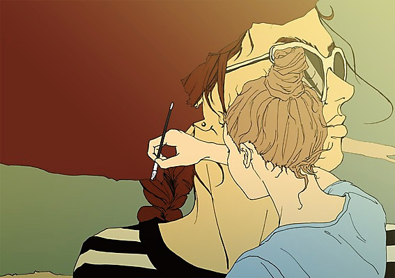 PSD 여자 일러스트 한명 사람 성인 청춘 붓 자신감 그리기 열정 화가 설레임 자부심 국내일러스트 직업 1 감정 컨셉 모션 파일형식