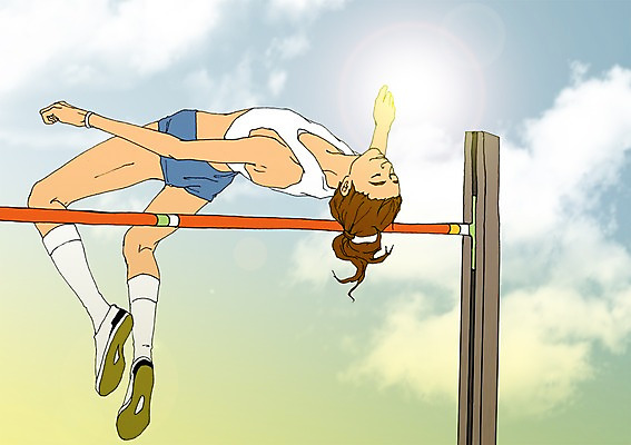 주간 전신 PSD 구름 여자 일러스트 한명 사람 성인 야외 청춘 자신감 열정 높이뛰기 설레임 자부심 국내일러스트 자연요소 1 감정 컨셉 육상스포츠 파일형식