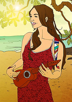 주간 PSD 나무 여자 연주 일러스트 한명 사람 성인 해변 야외 청춘 자신감 우쿨렐레 열정 설레임 자부심 국내일러스트 자연요소 식물 1 감정 음악 바다 컨셉 현악기 파일형식
