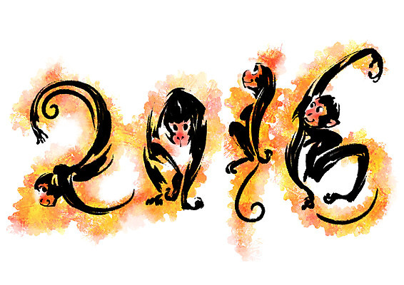 PSD 여러마리 일러스트 캘리그라피 사람없음 숫자 십이지신 원숭이띠 원숭이 2016년 국내일러스트 문자 다수 포유류 연도 파일형식