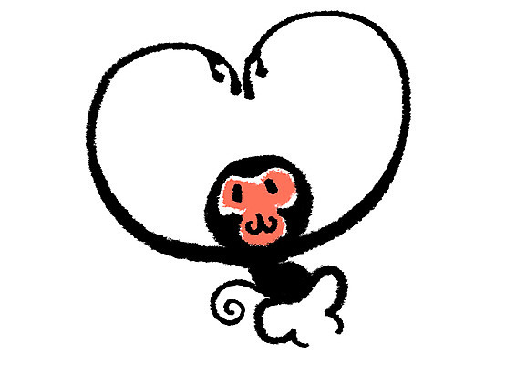 PSD 한마리 일러스트 캘리그라피 사람없음 십이지신 원숭이띠 원숭이 손하트 국내일러스트 1 포유류 손짓 파일형식